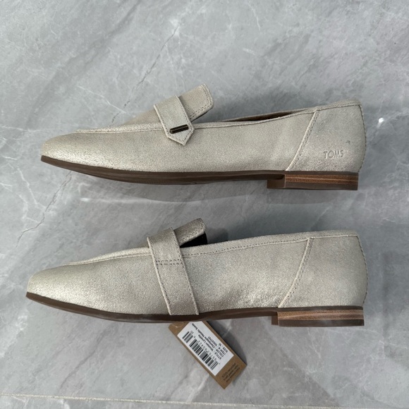 Women’s TOMS Lynette Loafer Dress Shoe Champagne Metallic Suede Leather Size 10 - Picture 6 of 15